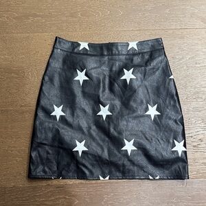 Nasty Gal Black Faux Leather Mini Skirt with White Star Print size 2